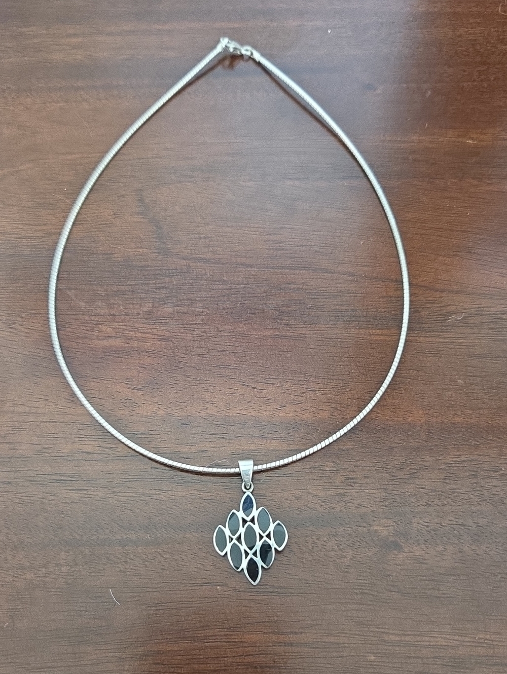 Sterling-Style Silver Black Enamel Pendant Necklace